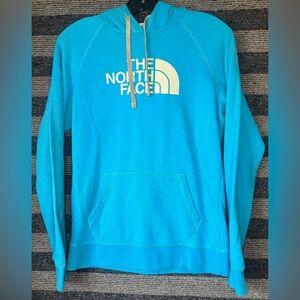The North Face Light Blue Logo Women’s Pullover Hoodie Sweatshirt Medium EUC